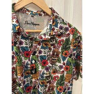 ParHopper Mens Tiki Tropical Golf Shirt Multicolor Short Sleeve Button Down
